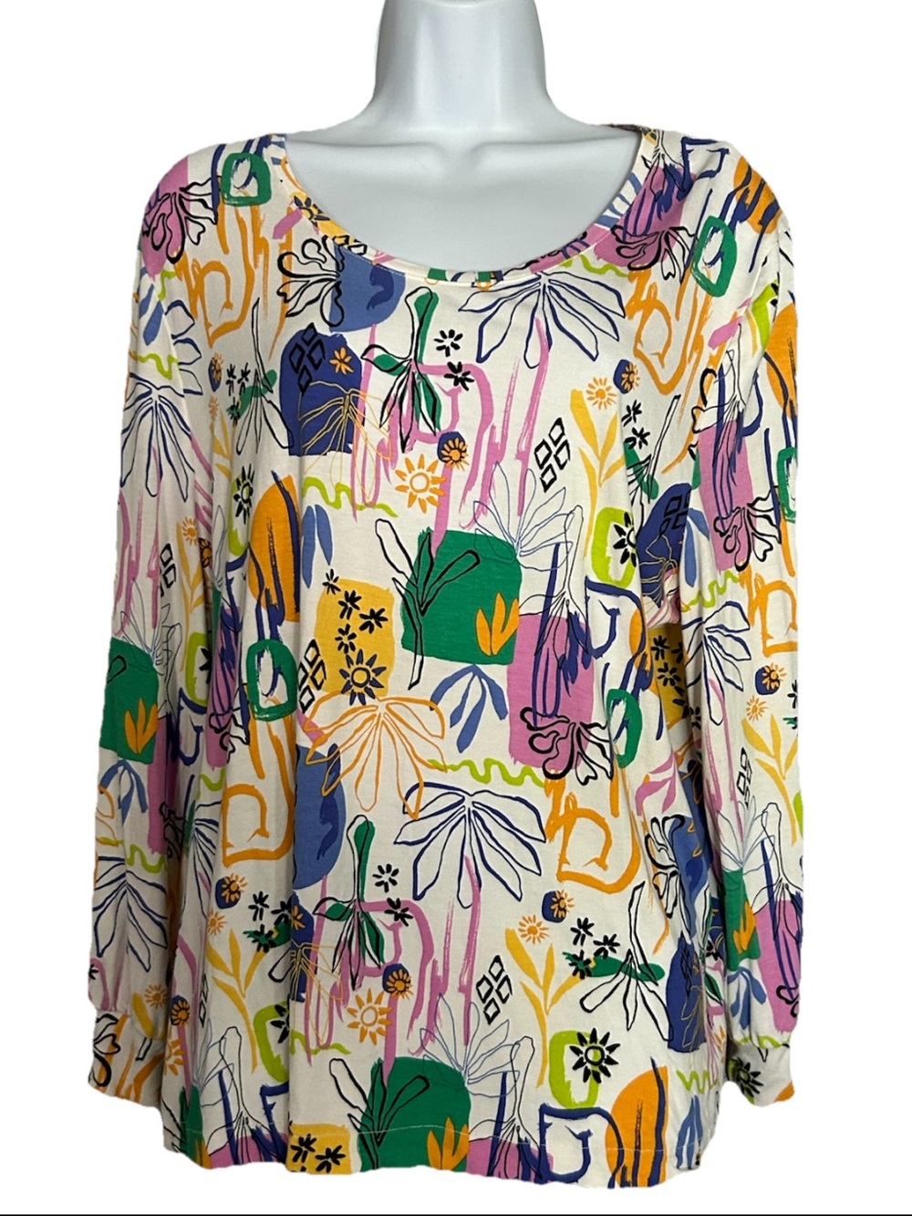 Chicos Colorful Abstract Print Scoop Neck Long Sleeve Blouse Women’s Sz 3 (XL)